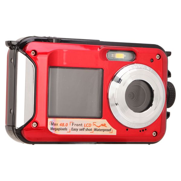 Water Resistant Digital Camera, 2.7K, Dual Screens, Rouge Colour