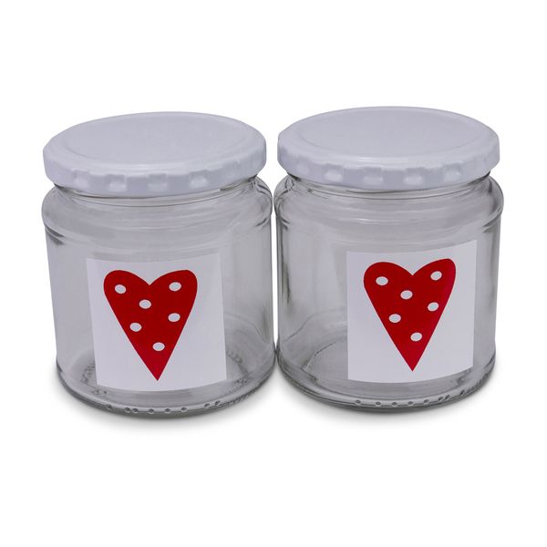 Jar - White Dots Heart - Transparent - Glass - 291ml - 2 Pack