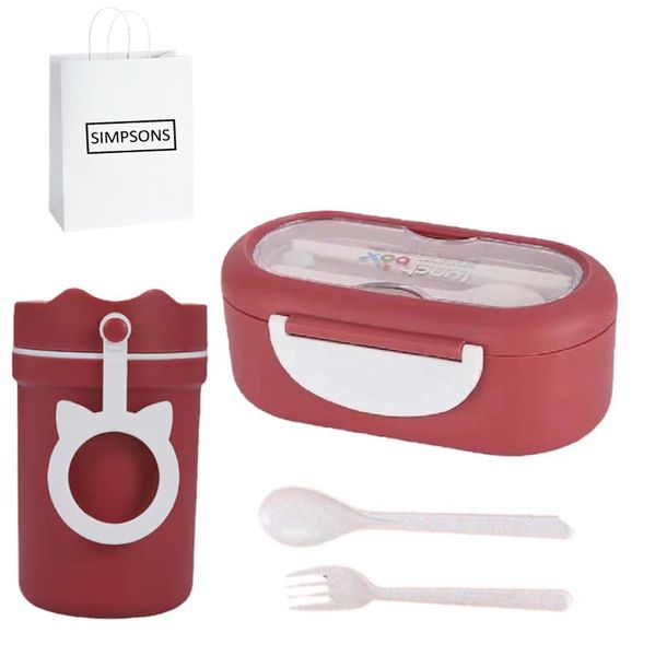 Lunch Boxes Set with Soup Cup, Spoon and Fork and Simpsons Bag