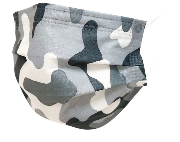 Grey Camouflage - Disposable 3 Ply Face Mask with Nose Piece