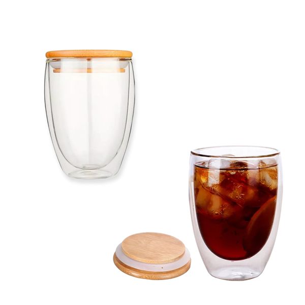 Creative Artglass Set oF 2 Double-Wall Glasses 350ml with Bamboo Lids