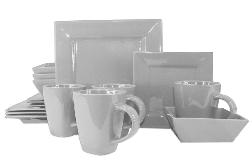 16 Pieces Square Ceramic Dinner Set - Grey
