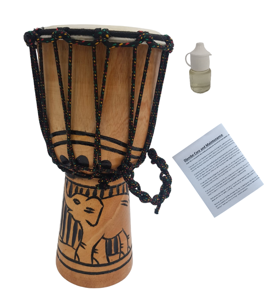Djembe Drum Light Wood Elephant With Treatment Oil And Care Manual 30cm