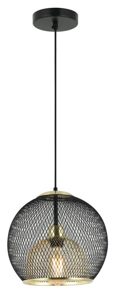 Dual-Tiered Mesh and Polished Gold Globe Pendant Light - PEN861 Black