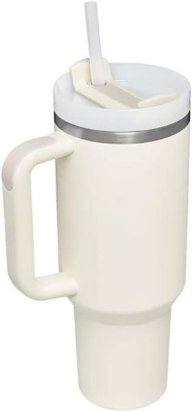 White Tumbler With Lid And Straw image