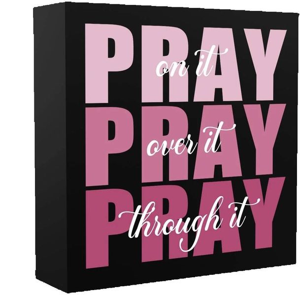 Pink &amp; Black Wooden Box Sign, Bathroom Office Desk Decor Accessory