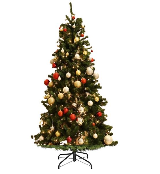 Complete Christmas Tree Set - With 2.1m Tree; Baubles and Lights
