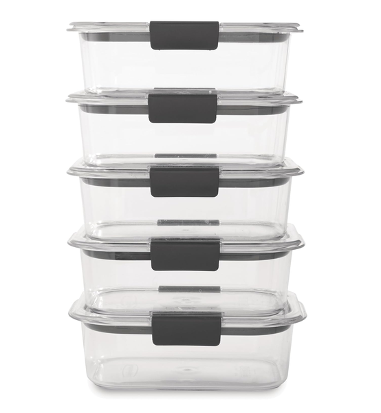 Food Storage Containers with Lids, Clear with Grey Clips, 5-Piece Set