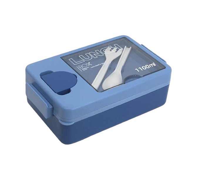 1100ml Rectangle Divided Bento Box With Sauce Cup, Spoon and Fork