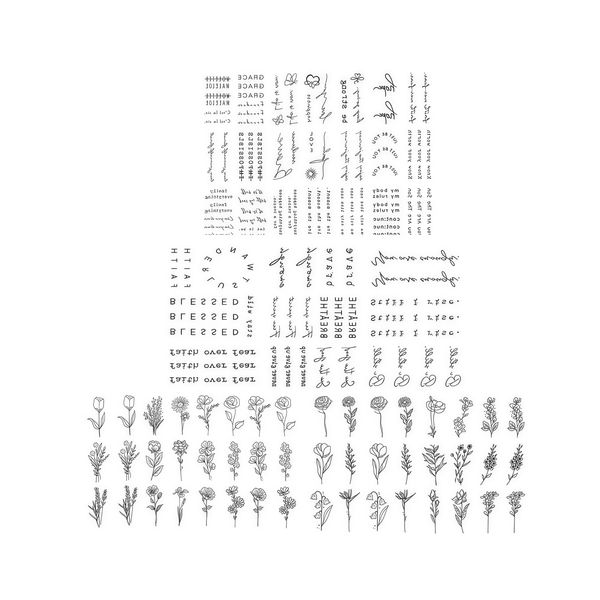 Kingdushi 60Pcs Wild Flower &amp; Quote Temporary Tattoos