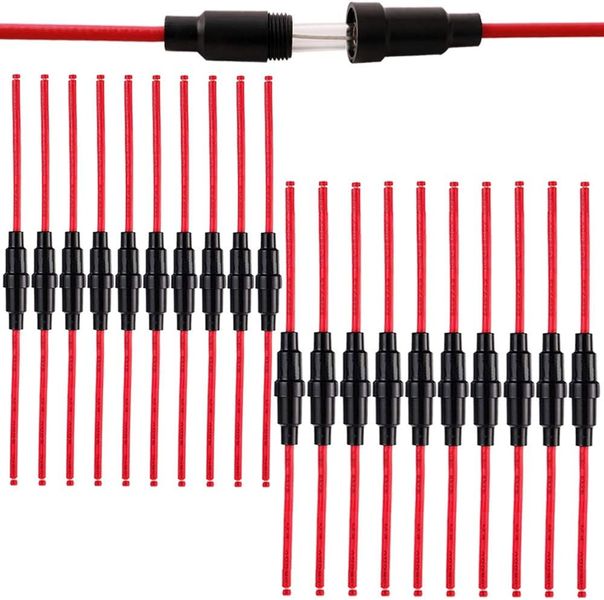 20 Piece Professional Inline Screw Type AGC Fuse Holder Set(5X20mm/6X30mm)