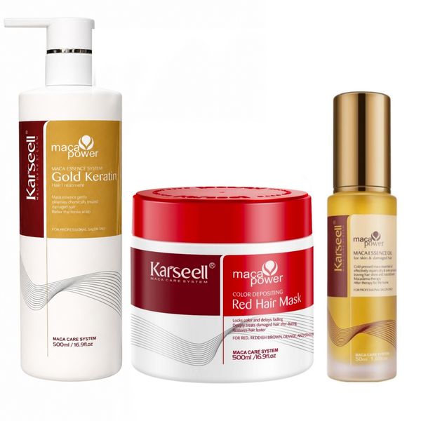 Karseell Red Hair Mask, Gold Keratin &amp; Hair Oil Bundle 3 Pieces