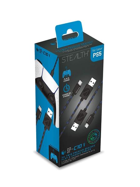 Stealth SP-C10 V Twin Premium Braided Play and Charge Cables for PS5 (3m)