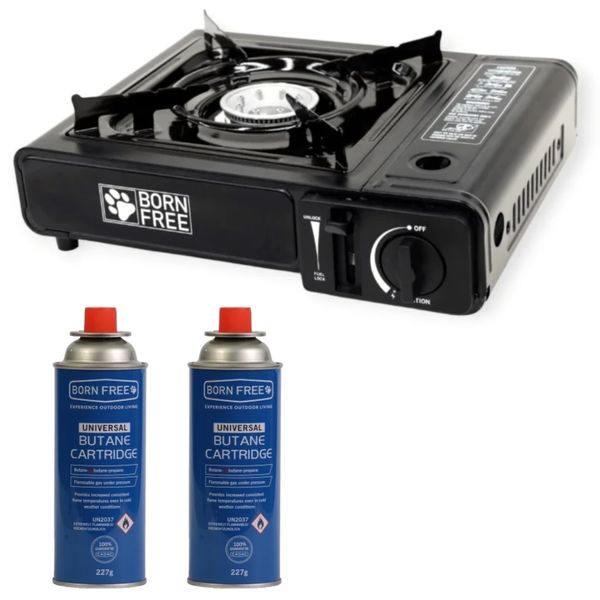 Born Free - Portable Gas Stove / Camping Stove with 2 x 220g Gas Cartridges