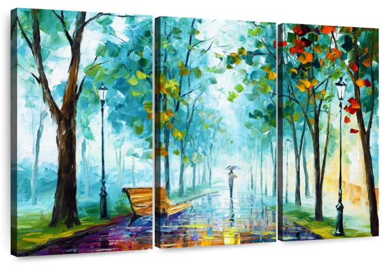 Canvas Art - Foggy Forest 3 Piece Abstract Painting Canvas Wall Art Decor
