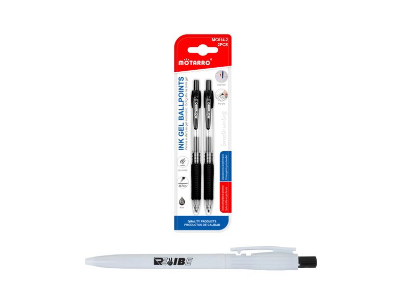 Smooth Black Gel Ink Click Ballpoint Pen 0.7mm - 2pcs With ReVibe Pen