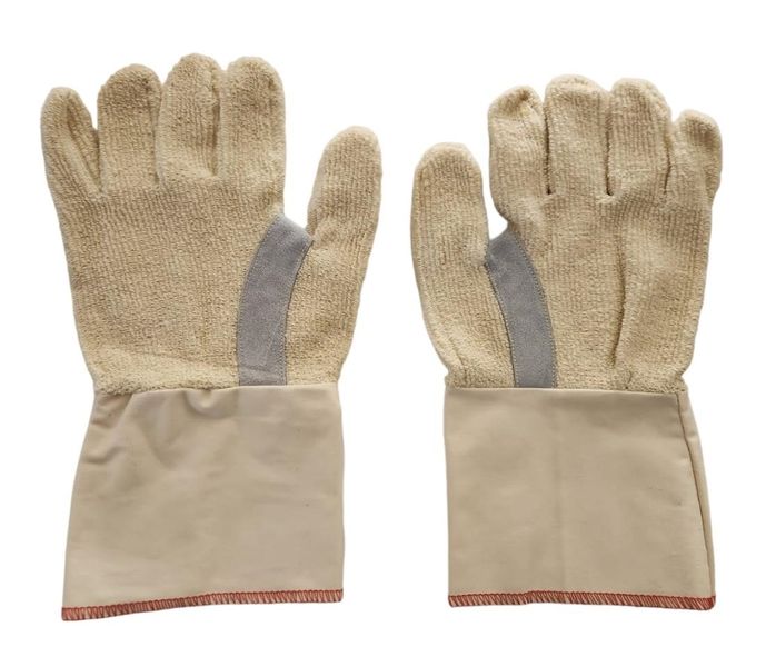 Cotton Gloves With Reinfored Leather Leather Strap