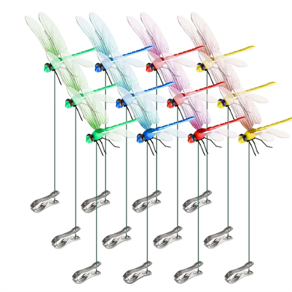 12Pcs Artificial Dragonfly Pole Clips For Outdoors 3D Dragonfly Decor