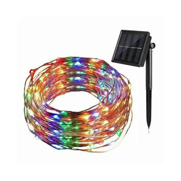 Solar Waterproof Copper Wire Multi-Coloured Fairy Lights 8 Modes