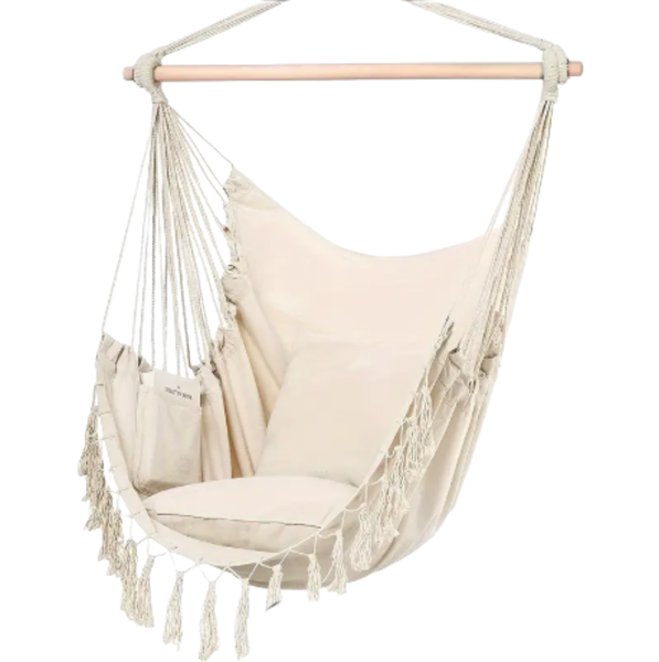 LXD-Hammock Hanging Rope Swing With 2 Cushions Large Macrame Hanging Chair