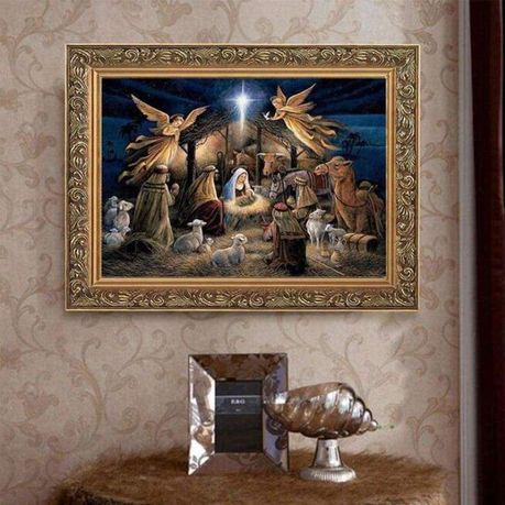 Diamond Painting DIY Kit, Round diamonds, 40x30cm- Birth of Jesus