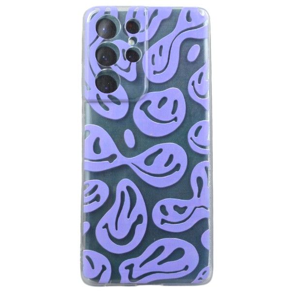 Purple Abstract Smiley Print Phone Case For Samsung S21 Ultra - Transparent