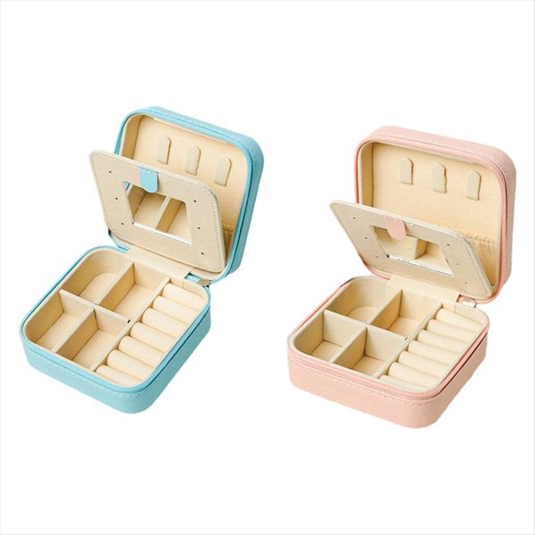 2 Pcs Jewelry Box With Mirror Mini Jewelry Organizer Box Portable