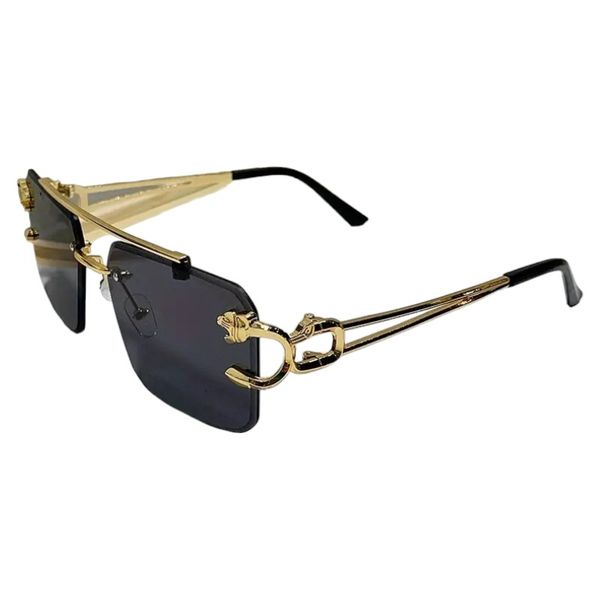 Men's Trendy Square Rimless Sunglasses - Gold Tiger Head
