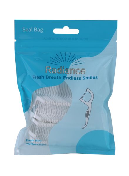 Radiance Complete Floss Picks, Dental Floss Picks - Fresh Mint - 75 Pack