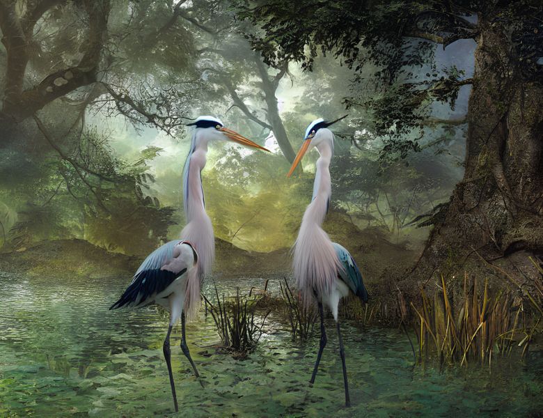 Canvas Wall Art - Herons In The Rainforest
