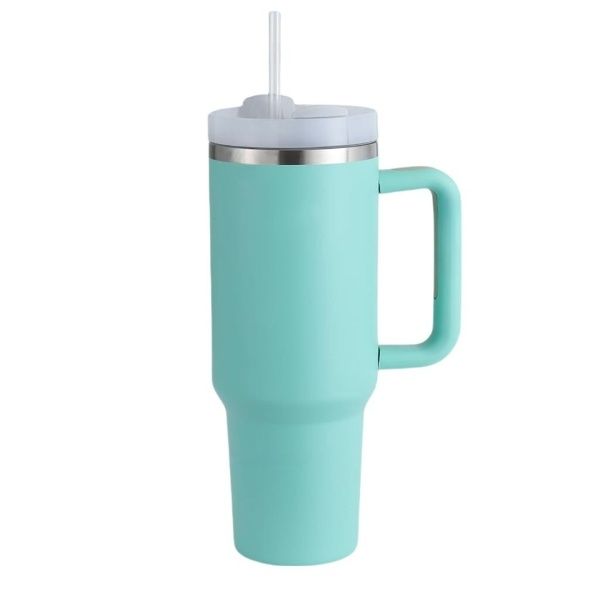 Tumbler with Handle Straw Stainless Steel Vacuum Mug - Green