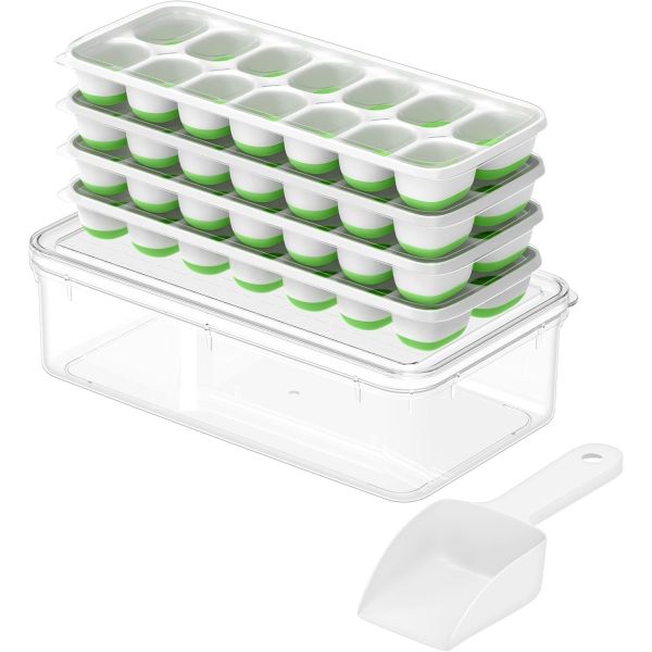 4-Pack Reusable Ice Cube Trays, Silicone Ice Maker with Lid - Green