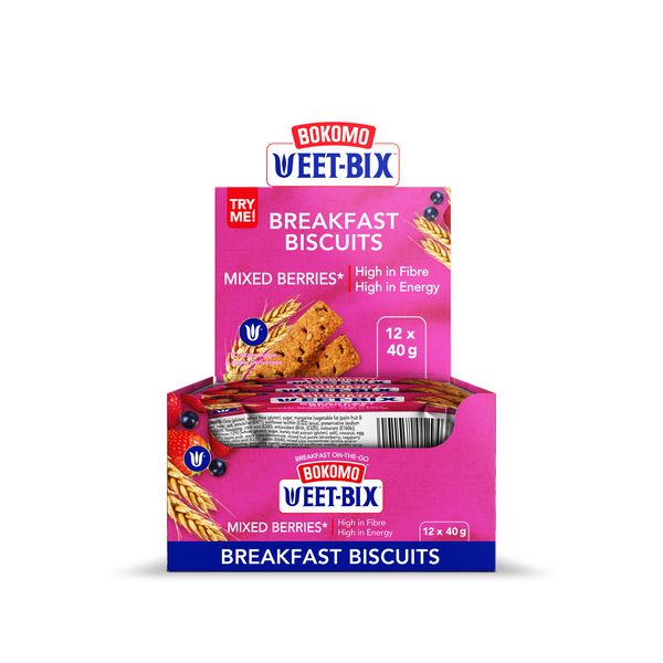Bokomo Weet-Bix Breakfast Biscuits Mixed Berries 12x40g Biscuit Packs