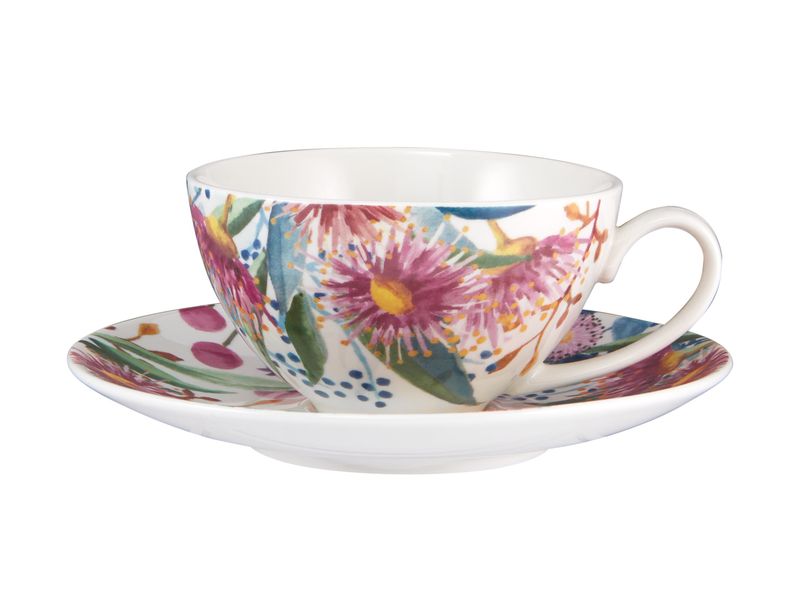 Maxwell and Williams Eucalyptus Bloom Cup &amp; Saucer 200ML - Set of 6