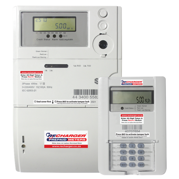Recharger - Hex Three Phase Split Wireless (PLC) 100Amp (Per Phase) Prepaid Electricity Meter