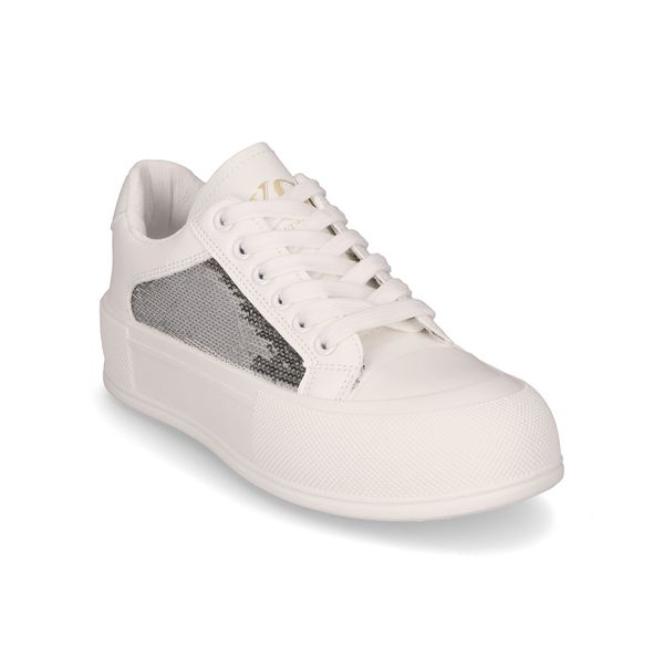 Kg Ladies White Pleather Sneaker And Silver Sequ image