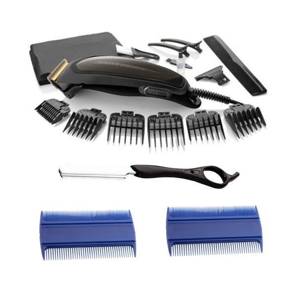 Taurus - Hair Clipper 16 Pce Black 6W,Fine Tooth Combs &amp; Cut Throat Carrier