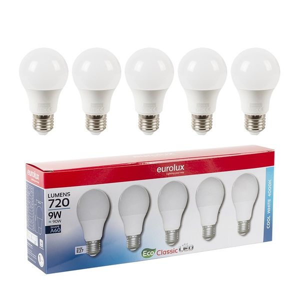 Eurolux - A60 Lamp - E27 - LED 9W - 5 Per Pack - Bulk Pack of 2