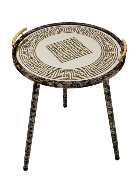 BELOVING-Vintage Mirror Top Coffee Table with Gold Handles side table