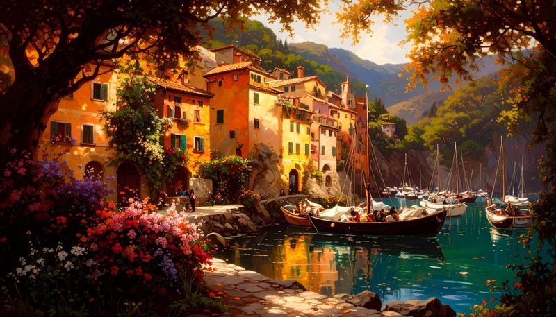 Canvas Wall Art Home Decor - Picturesque Harbor Scene