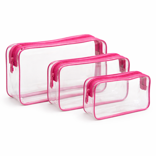 3 Pack Cosmetic Bag Set - Rose Red