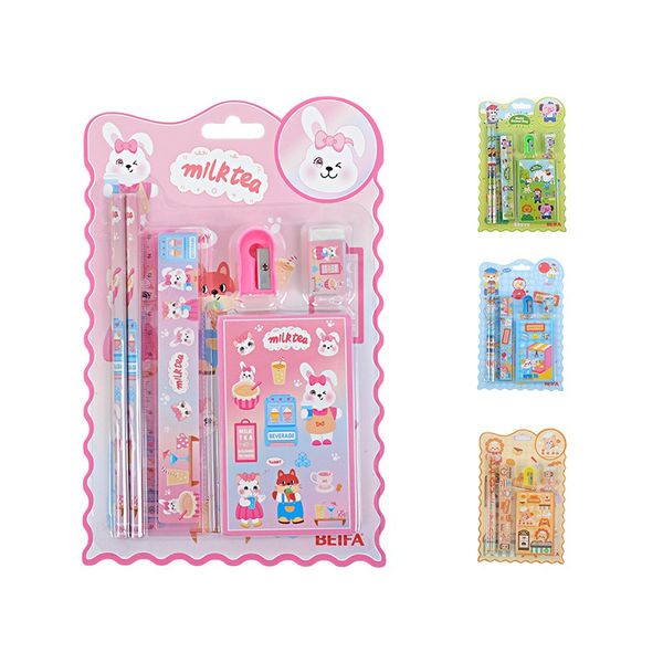 Stationery Set-2 Pencils,15cm Ruler,Eraser,Sharpener,Notebook-36 x Sets