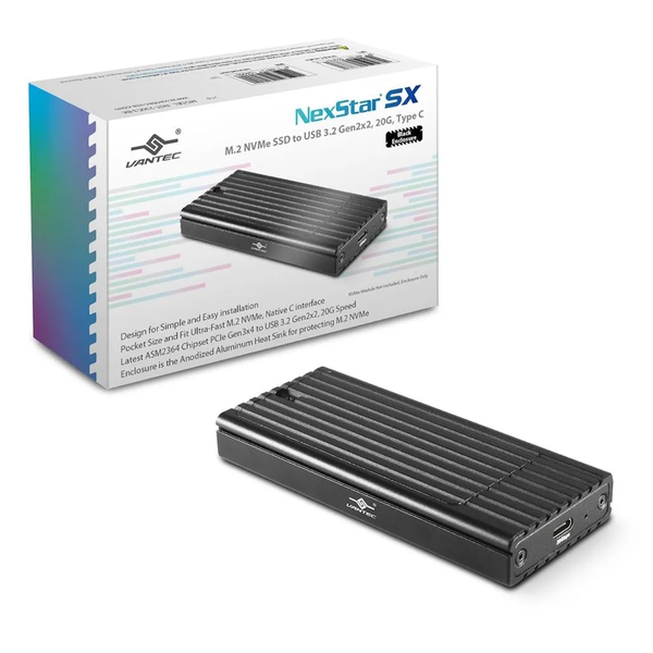 Vantec NexStar SX NST-230C3 M.2 NVMe SSD Enclosure - USB 3.2 20Gbps USB-C
