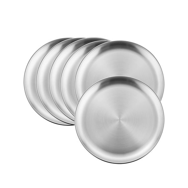6Pieces Stainless Steel Dinner Plates Metal Dinner Dishes for Kids Toddlers