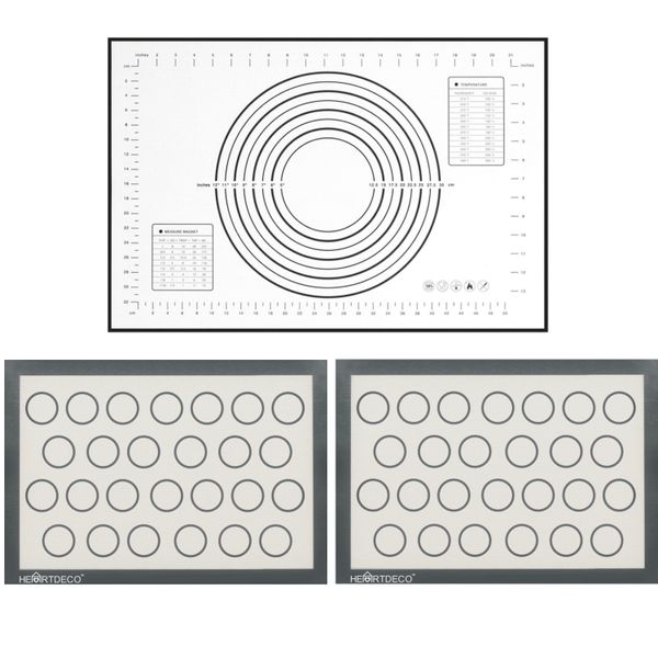 Heartdeco Non-Sticky Baking &amp; Kneading Mats - 3-Piece Set