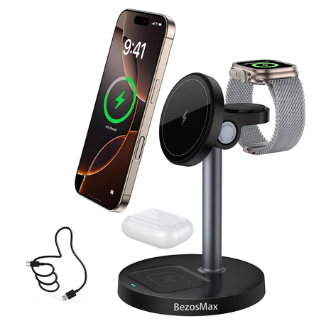 BezosMax 3-in-1 Wireless Fast Charging Stand 15W For IPhone/AirPod Image