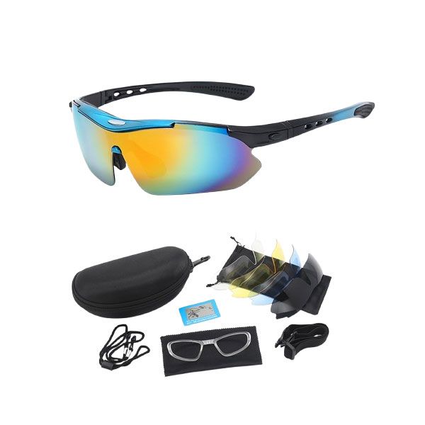Polarized Sports Sunglasses with 5 Interchangeable Lenses &amp;Detachable Strap