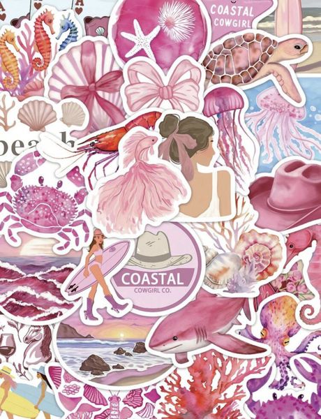 Cute Pink Coastal Cowgirl Stickers - 50 Piece
