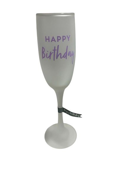Happy Birthday Frosted Champagne Satin Glass Flute