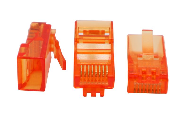 RJ45 CAT5E Cable Connectors Orange - 100 Pieces